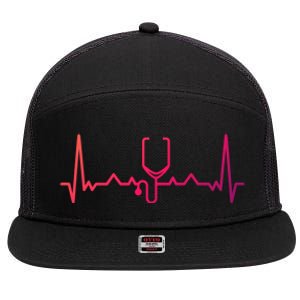 Nurse Doctor Stethoscope Heartbeat Funny Gift Cute Gift 7 Panel Mesh Trucker Snapback Hat