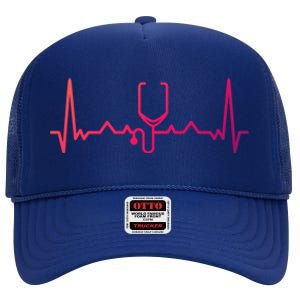 Nurse Doctor Stethoscope Heartbeat Funny Gift Cute Gift High Crown Mesh Back Trucker Hat