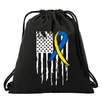 National Down Syndrome Awareness Month American Flag T21 Gift Drawstring Bag