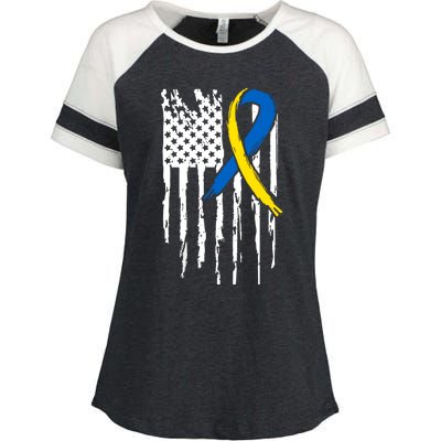 National Down Syndrome Awareness Month American Flag T21 Gift Enza Ladies Jersey Colorblock Tee