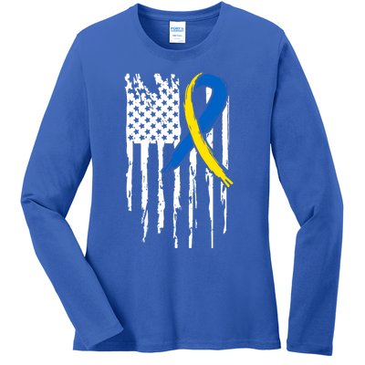 National Down Syndrome Awareness Month American Flag T21 Gift Ladies Long Sleeve Shirt