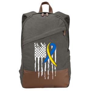 National Down Syndrome Awareness Month American Flag T21 Gift Cotton Canvas Backpack