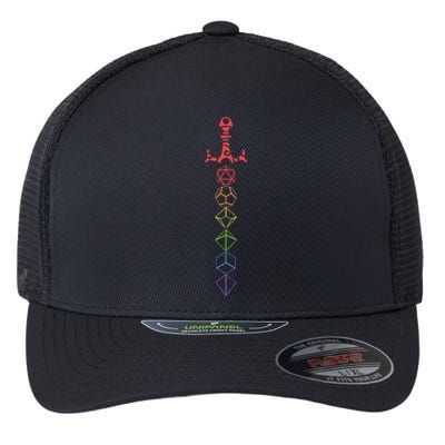 Nerdy Dice Set Collector Sword Lgbt Pride D20 Flexfit Unipanel Trucker Cap