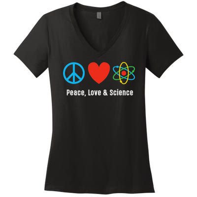 Neil Degrasse Tyson Peace, Love & Science Women's V-Neck T-Shirt