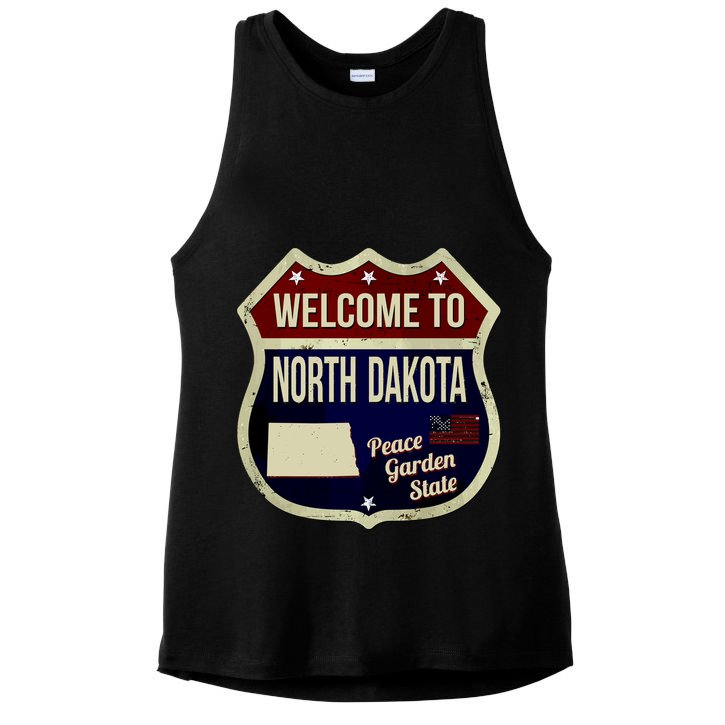 North Dakota Vintage Metal Road Sign Logo Ladies PosiCharge Tri-Blend Wicking Tank