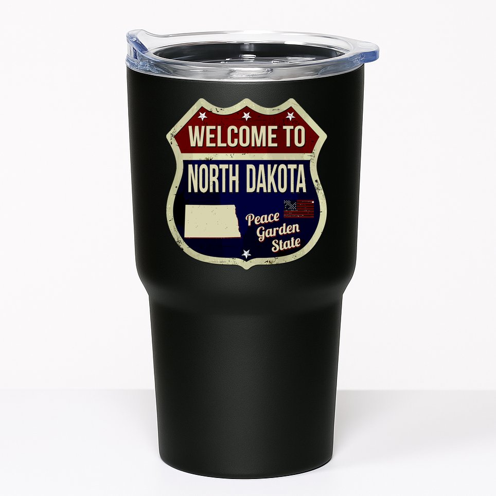 North Dakota Vintage Metal Road Sign Logo Tumbler
