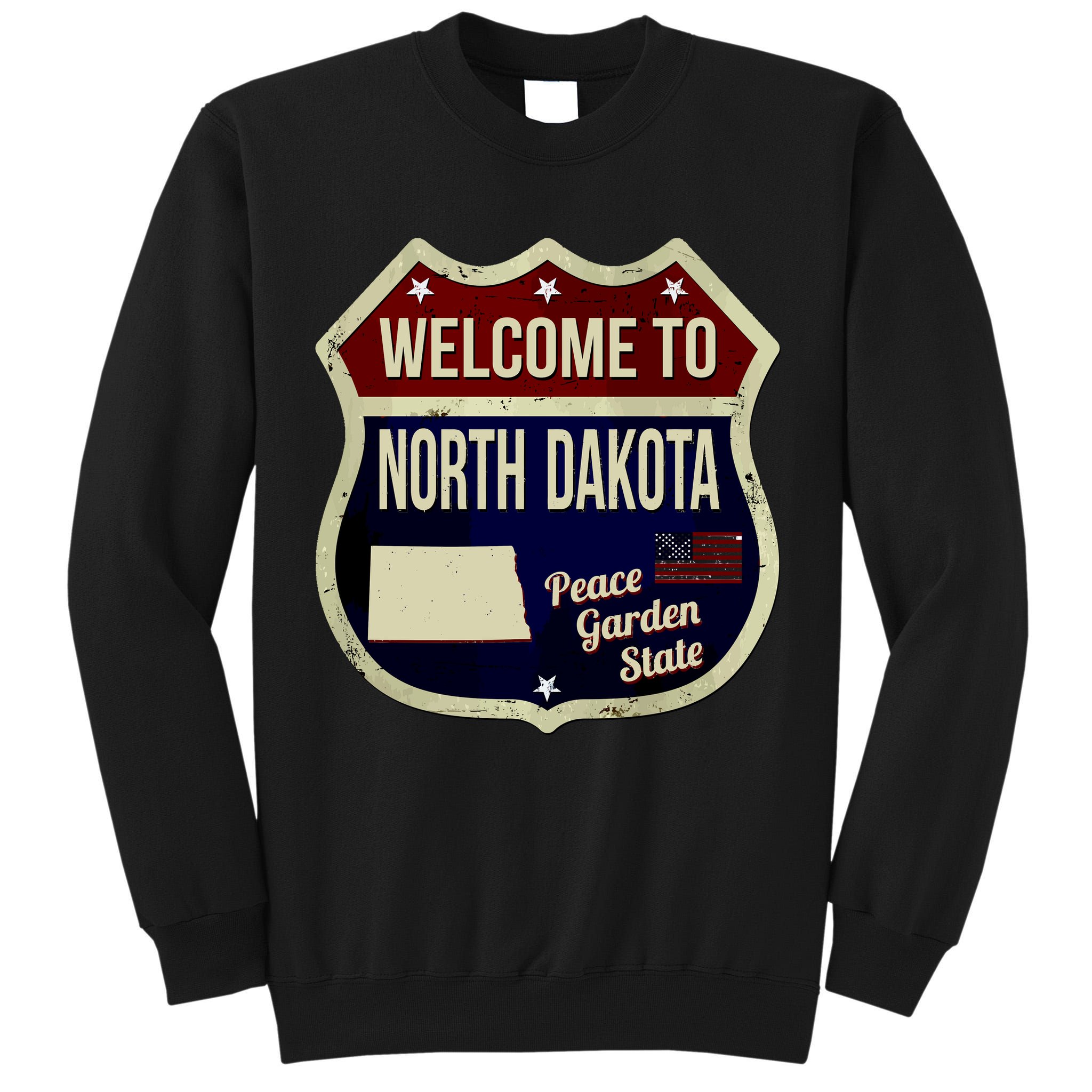 North Dakota Vintage Metal Road Sign Logo Tall Sweatshirt