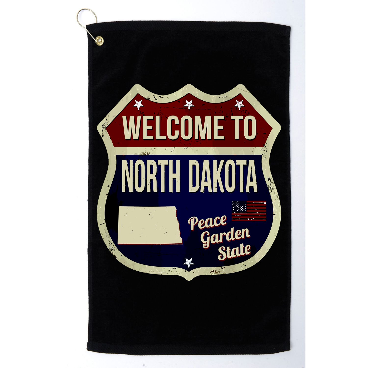 North Dakota Vintage Metal Road Sign Logo Golf Towel