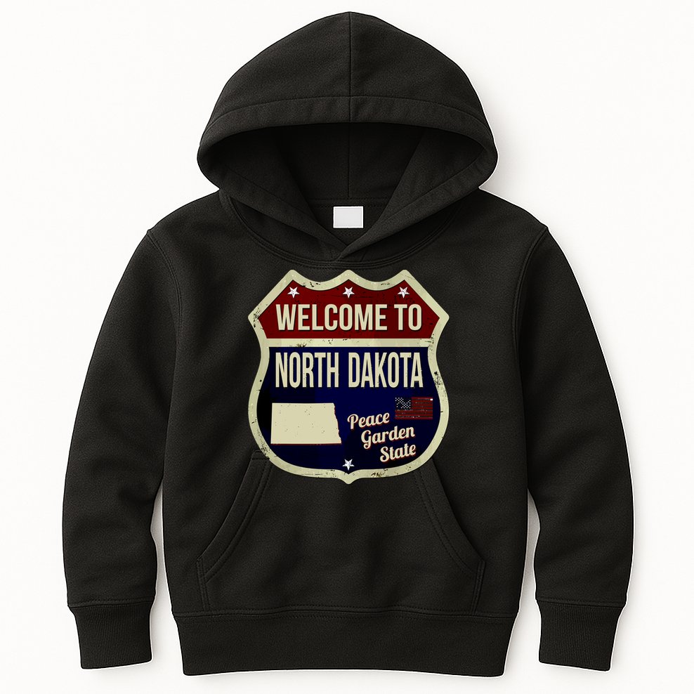 North Dakota Vintage Metal Road Sign Logo Kids Hoodie