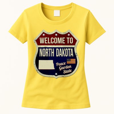 North Dakota Vintage Metal Road Sign Logo Womens T-Shirt