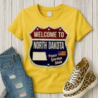 North Dakota Vintage Metal Road Sign Logo Womens T-Shirt