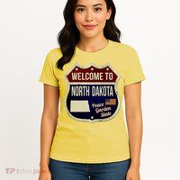 North Dakota Vintage Metal Road Sign Logo Womens T-Shirt