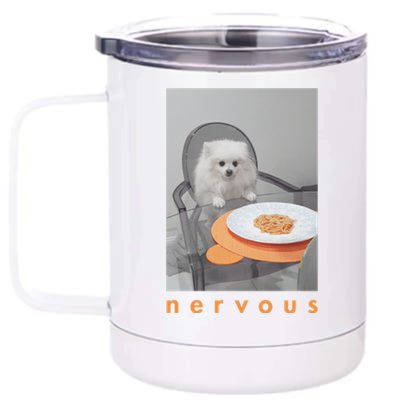 Nervous Dinner With White Dog 12 oz Stainless Steel Tumbler Cup