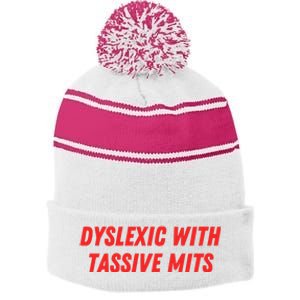 Nelliesprintstudio Dyslexic With Tassive Mits Stripe Pom Pom Beanie