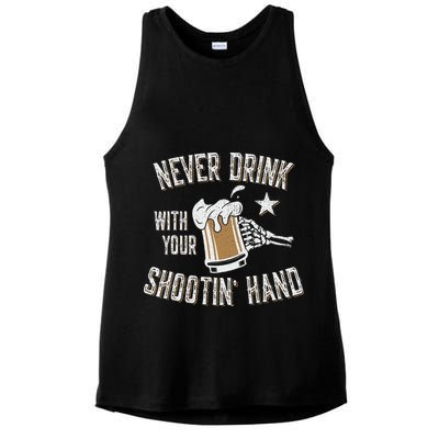 Never Drink with Your Shooting Hand Skeleton Funny Drinking Ladies PosiCharge Tri-Blend Wicking Tank