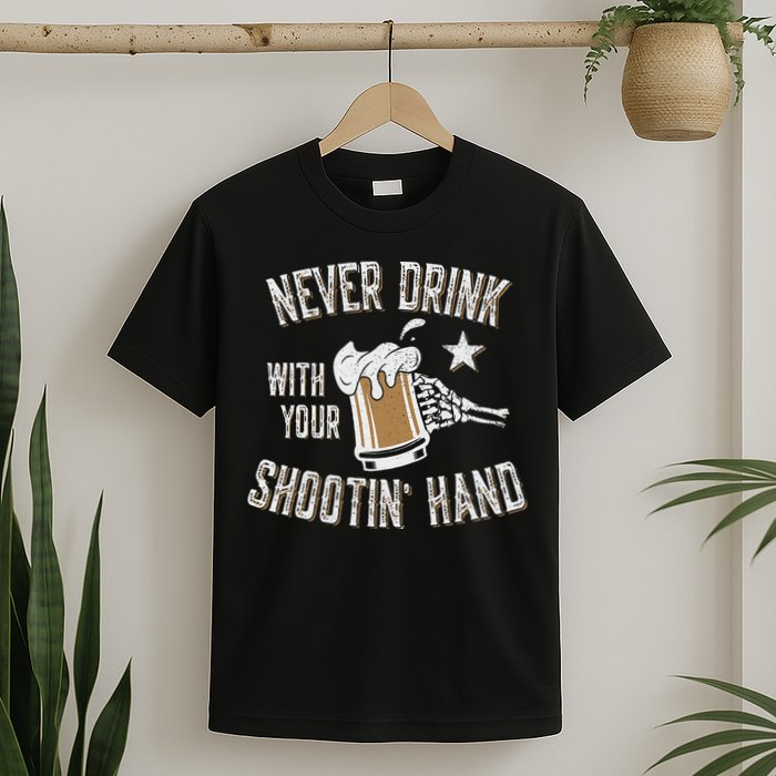 Never Drink with Your Shooting Hand Skeleton Funny Drinking T-Shirt