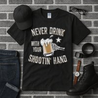 Never Drink with Your Shooting Hand Skeleton Funny Drinking Tall T-Shirt