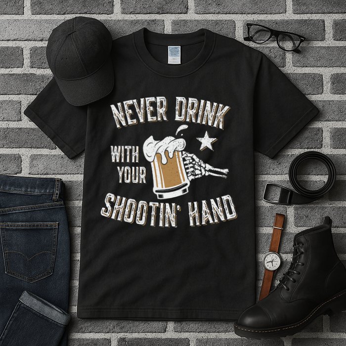 Never Drink with Your Shooting Hand Skeleton Funny Drinking Tall T-Shirt