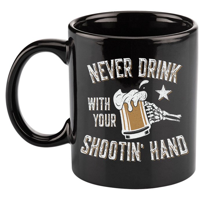 Never Drink with Your Shooting Hand Skeleton Funny Drinking 11oz C Handle Ceramic Mug