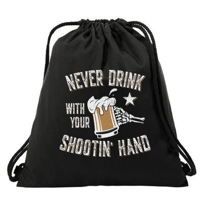 Never Drink with Your Shooting Hand Skeleton Funny Drinking Drawstring Bag