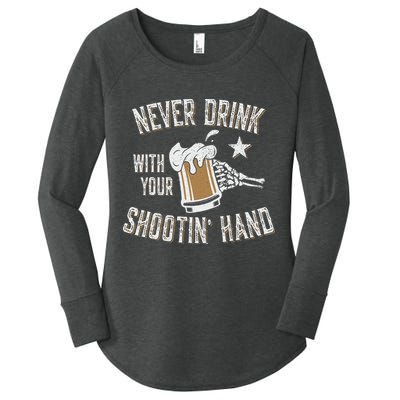 Never Drink with Your Shooting Hand Skeleton Funny Drinking Women's Perfect Tri Tunic Long Sleeve Shirt