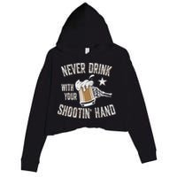 Never Drink with Your Shooting Hand Skeleton Funny Drinking Crop Fleece Hoodie