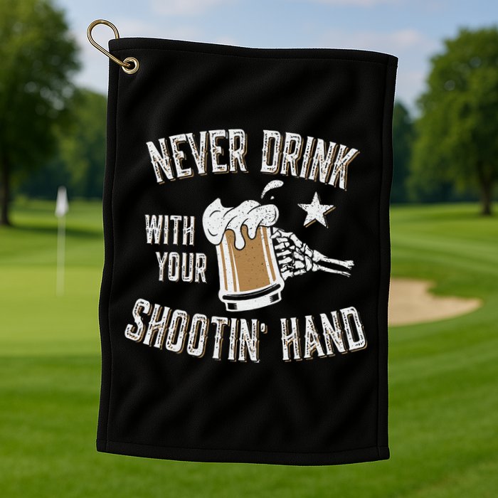 Never Drink with Your Shooting Hand Skeleton Funny Drinking Golf Towel