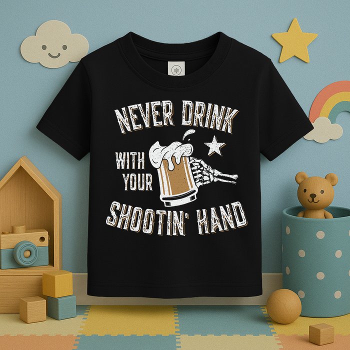 Never Drink with Your Shooting Hand Skeleton Funny Drinking Toddler T-Shirt