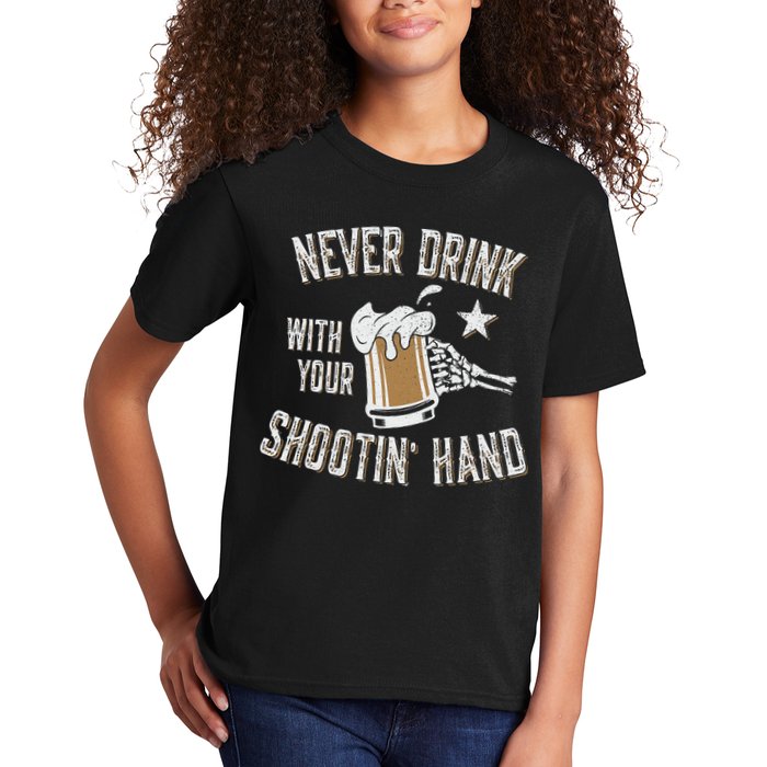 Never Drink with Your Shooting Hand Skeleton Funny Drinking Kids T-Shirt