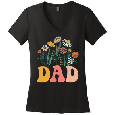 New Dad Wildflower First Birthday & Baby Shower Women's V-Neck T-Shirt
