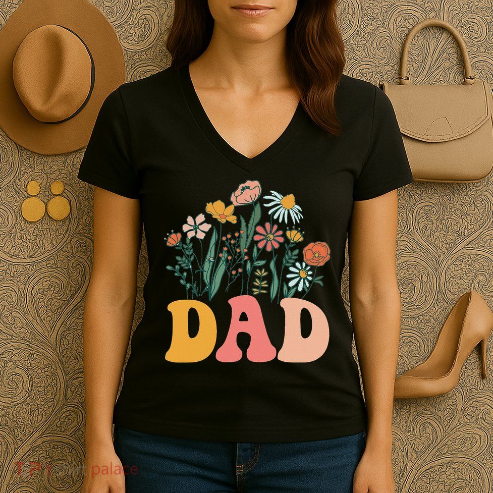 New Dad Wildflower First Birthday & Baby Shower Women's V-Neck T-Shirt