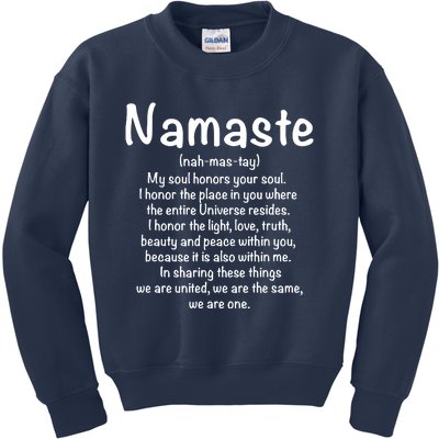 Namaste Definition Yoga Meditation Buddhist Gift Kids Sweatshirt