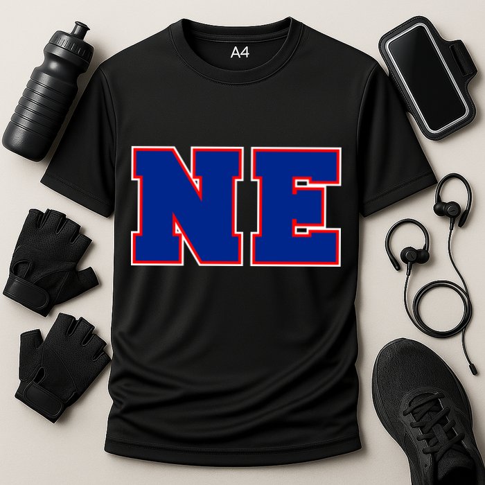 NE New England Massachusetts College Letters Football Fan Block Letters Cooling Performance Crew T-Shirt