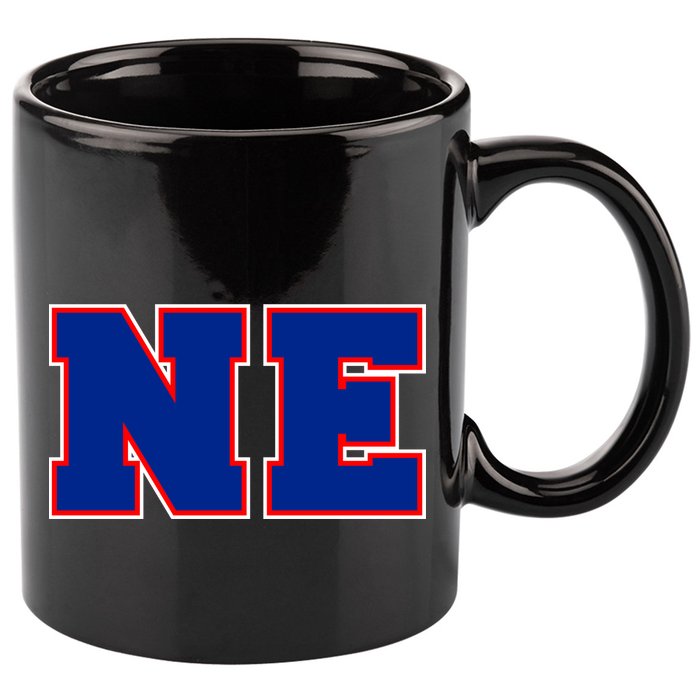 NE New England Massachusetts College Letters Football Fan Block Letters 11oz C Handle Ceramic Mug