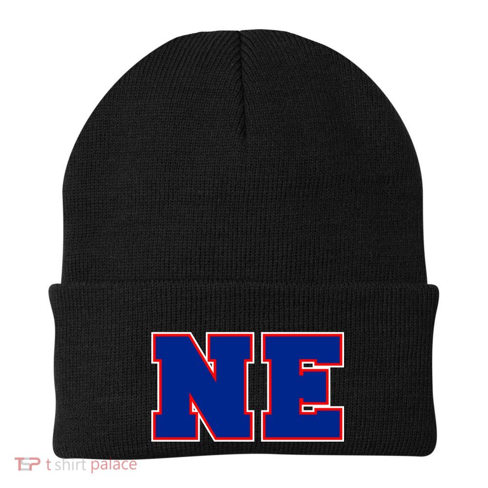 NE New England Massachusetts College Letters Football Fan Block Letters Knit Cap Winter Beanie