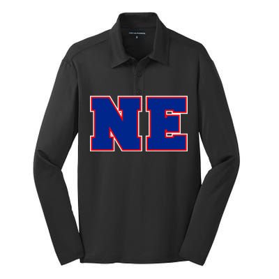 NE New England Massachusetts College Letters Football Fan Block Letters Silk Touch Performance Long Sleeve Polo