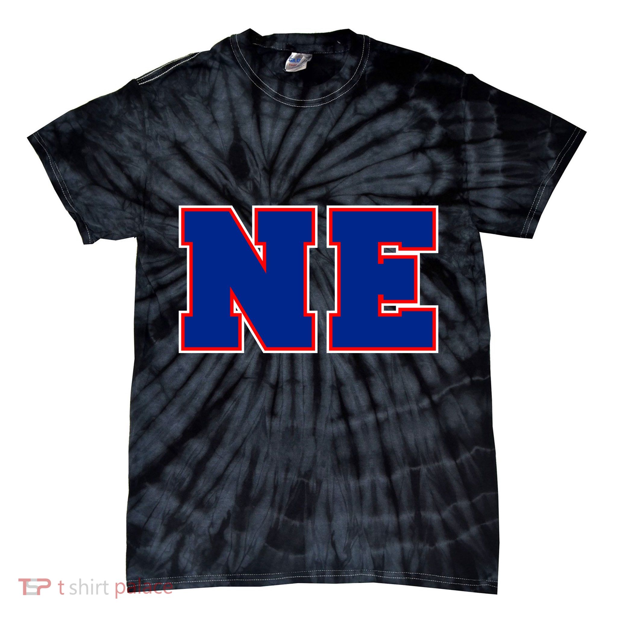 NE New England Massachusetts College Letters Football Fan Block Letters Tie-Dye T-Shirt