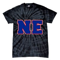 NE New England Massachusetts College Letters Football Fan Block Letters Tie-Dye T-Shirt