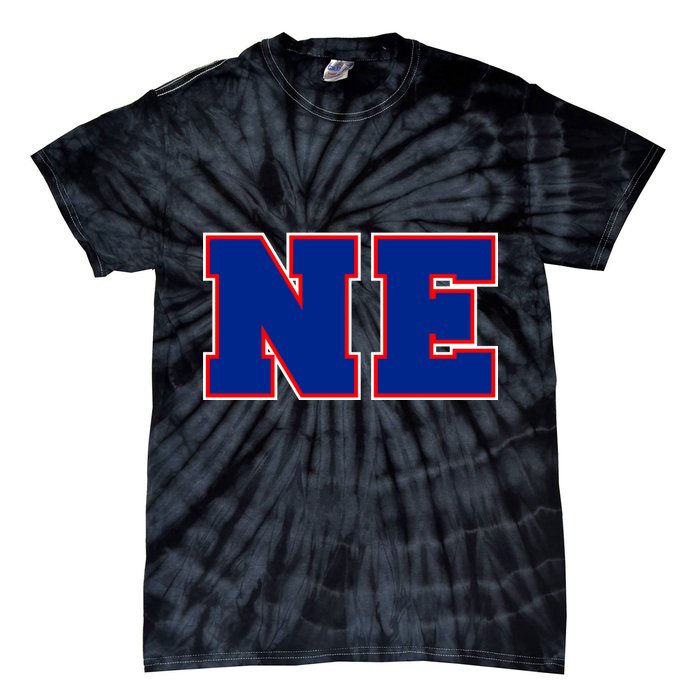 NE New England Massachusetts College Letters Football Fan Block Letters Tie-Dye T-Shirt
