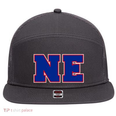 NE New England Massachusetts College Letters Football Fan Block Letters 7 Panel Mesh Trucker Snapback Hat