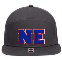 NE New England Massachusetts College Letters Football Fan Block Letters 7 Panel Mesh Trucker Snapback Hat