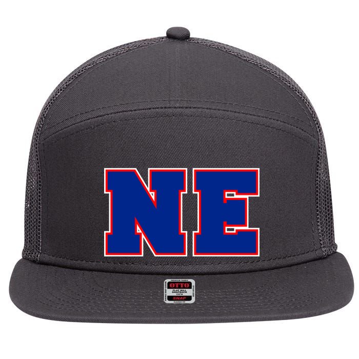 NE New England Massachusetts College Letters Football Fan Block Letters 7 Panel Mesh Trucker Snapback Hat