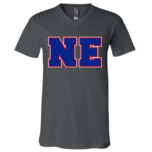 NE New England Massachusetts College Letters Football Fan Block Letters V-Neck T-Shirt