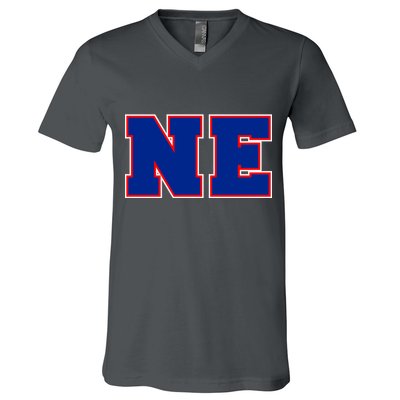 NE New England Massachusetts College Letters Football Fan Block Letters V-Neck T-Shirt
