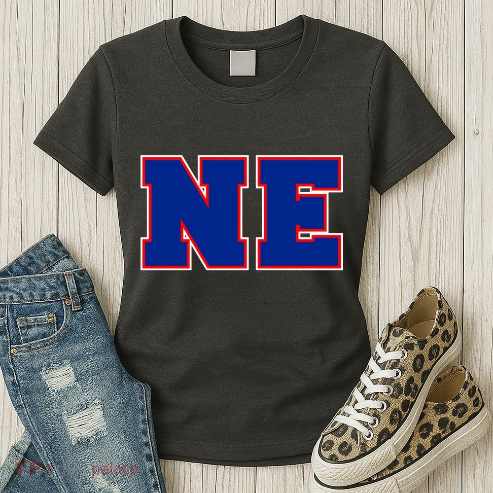 NE New England Massachusetts College Letters Football Fan Block Letters Womens T-Shirt