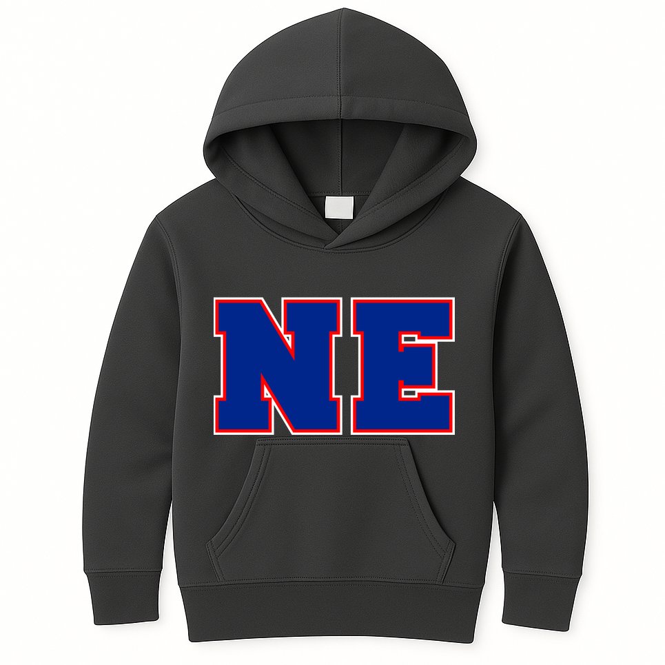 NE New England Massachusetts College Letters Football Fan Block Letters Kids Hoodie