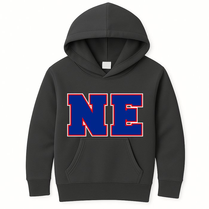NE New England Massachusetts College Letters Football Fan Block Letters Kids Hoodie