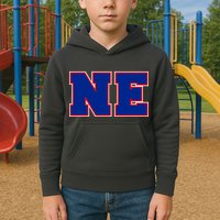 NE New England Massachusetts College Letters Football Fan Block Letters Kids Hoodie