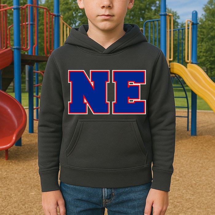 NE New England Massachusetts College Letters Football Fan Block Letters Kids Hoodie