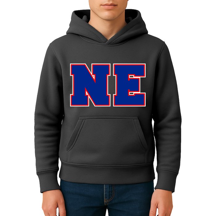 NE New England Massachusetts College Letters Football Fan Block Letters Kids Hoodie